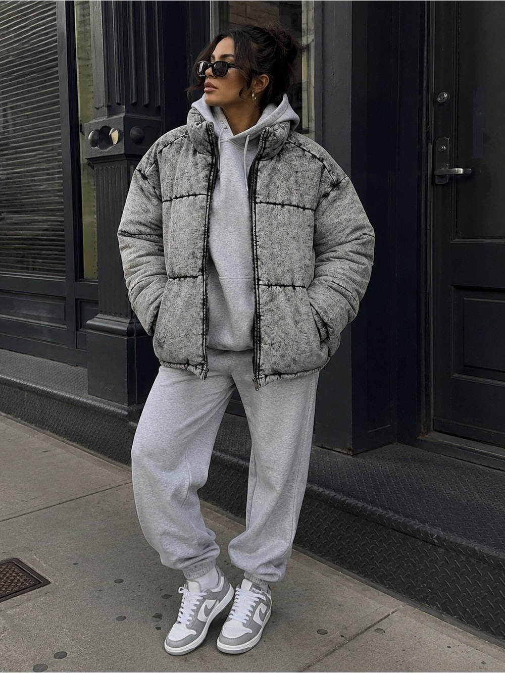 Landon Denim Grey Puffer Jacket - Warm Quilted Coat